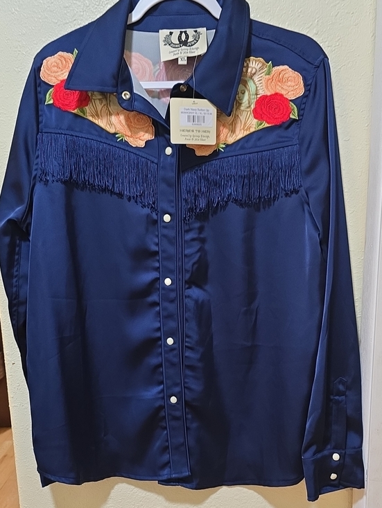 Rodeo Quincy Tops - Rodeo Quincy Embroidered Fringe Satin Western Shirt Jacket